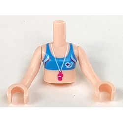 Torso Mini Doll Girl Blue Bikini Top With Whistle Pattern, Light Nougat Arms with Hands