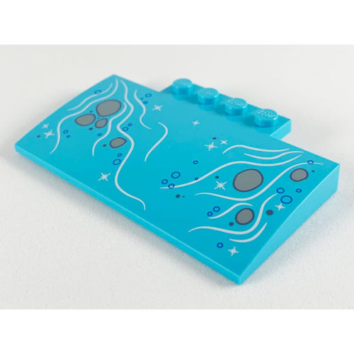 Деталь LEGO 15625pb024 Slope, Curved 5 x 8 x 2/3 with 4 Studs with Bubbles and Light Bluish Gray Rocks in Stream Pattern