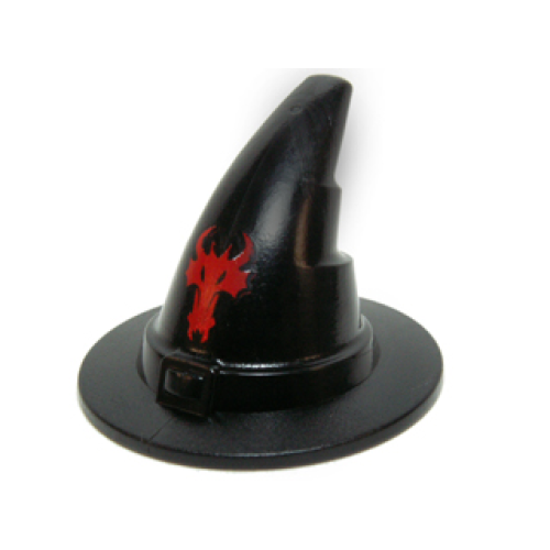 Деталь LEGO 90460pb01 Minifigure, Headgear Hat, Wizard / Witch, Slightly Textured with Red Dragon Head Pattern