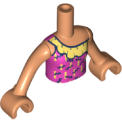 Torso Mini Doll Girl Dark Pink Swimsuit Top with Bright Light Yellow and Black Ruffle Pattern, Nougat Arms with Hands