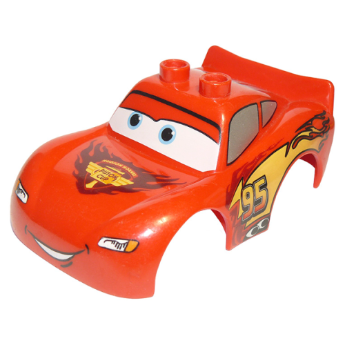 Деталь LEGO 88765pb03 Duplo Car Body 2 Top Studs and Spoiler with Cars Lightning McQueen Piston Cup Pattern