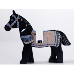 Horse with Black and White Eyes, White Pupils and Sand Blue and Gold Bridle and Persian Blanket Pattern (Prince of Persia Aksh)