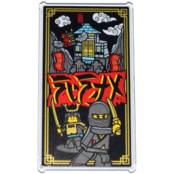 Glass for Window 1 x 4 x 6 with Red Sign with Ninjago Logogram 'NINJA', Minifigures, Ninja's Fire Fortress and Gold Frame Pattern (Sticker) - Set 71837