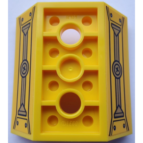 Деталь LEGO 72454pb002 Slope, Inverted 45 4 x 4 Double with 2 Holes with Plus Sign, Gold and Yellow Hull Plates and Rivets Pattern (Sticker) - Set 80012