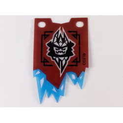 Plastic Part for Set 70678 - Dark Red Tattered Flag with Black and White Ice Emperor Crest and Trans-Light Blue Icicles, LEGO Copyright on Right Pattern