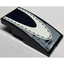 Stickered Assembly 4 x 2 x 1 with Black and Grey Swirl, Dots and White Half Ellipse Pattern (Sticker) - Set 8161 - 2 Slope Curved 4 x 1