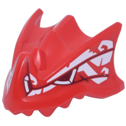 Dragon Head (Ninjago) with Stepped Top, Horn and Pin Hole on Back with Dark Red Eyes and Lines and White Spiral Markings Pattern Dragon Head (Ninjago) with Stepped Top, Horn and Pin Hole on Back with Dark Red Eyes and Lines and White Spiral Markings Pattern