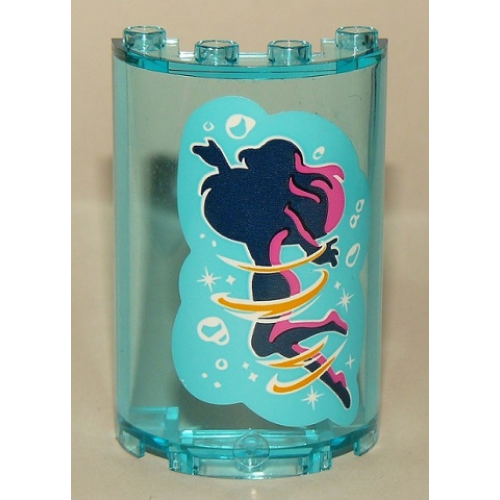 Деталь LEGO 85941pb014 Cylinder Half 2 x 4 x 5 with 1 x 2 Cutout with Girl Silhouette and Bubbles on Medium Azure Background Pattern (Sticker) - Set 41145