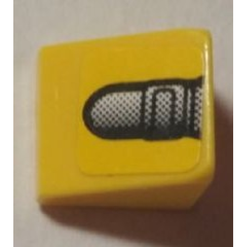 Деталь LEGO 54200pb074R Slope 30 1 x 1 x 2/3 with Fender / Bumper End on Yellow Background Pattern Model Right Side (Sticker) - Set 8666