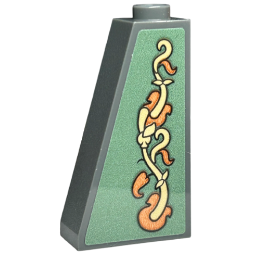 Деталь LEGO 4460bpb010 Slope 75 2 x 1 x 3 - Hollow Stud with Wallpaper, Orange and Tan Vines and Leaves on Sand Green Background Pattern (Sticker) - Set 40579