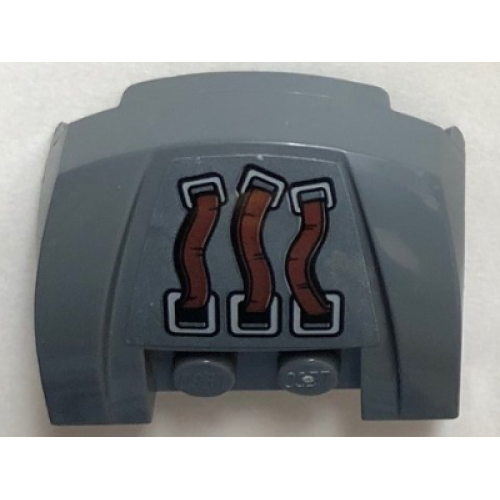 Деталь LEGO 98835pb020 Vehicle, Mudguard 3 x 4 x 1 2/3 Curved Front with 3 Reddish Brown Belts Pattern (Sticker) - Set 76099