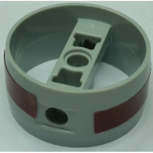 Деталь LEGO 41531pb010 Cylinder 4 x 4 x 1 2/3 with Pin Holes and Center Bar with Dark Red Stripe Pattern on Both Sides (Stickers) - Set 8091