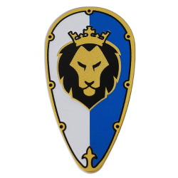 Minifigure, Shield Oval with Gold and Black Border and Lion Head on White and Blue Background Pattern Minifigure, Shield Oval with Gold and Black Border and Lion Head on White and Blue Background Pattern