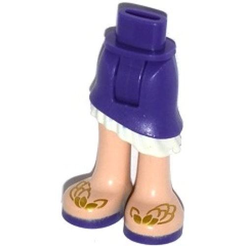 Деталь LEGO 20377c00pb04 Mini Doll Hips and Asymmetric Layered Skirt, White Ruffle, Light Nougat Legs and Gold Feather Sandals Pattern - Thick Hinge