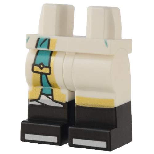 Деталь LEGO 970c00pb1460 Hips and Legs with Molded Black Lower Legs / Boots and Printed Robe Ends with Gold Trim, Dark Turquoise Sash, White Knee Wrapping and Shoe Tips Pattern