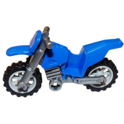 Motorcycle Dirt Bike with Flat Silver Chassis (Long Fairing Mounts) and Light Bluish Gray Wheels - Blue