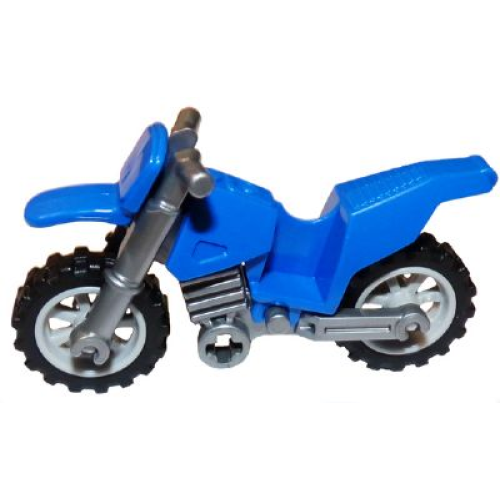 Деталь LEGO 50860c05 Motorcycle Dirt Bike with Flat Silver Chassis (Long Fairing Mounts) and Light Bluish Gray Wheels - Blue