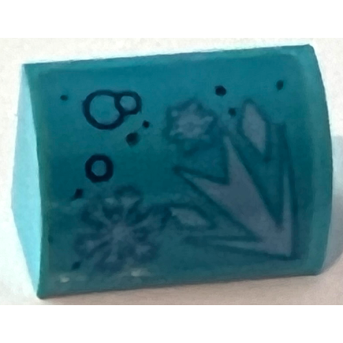 Деталь LEGO 37352pb026L Slope, Curved 1 x 2 with Bottom Stud Holder with Dark Blue Circles and Metallic Light Blue Snowflakes Pattern Model Left Side (Sticker) - Set 41168