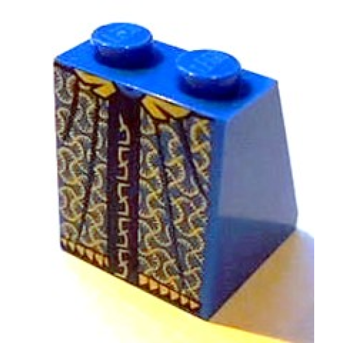 Деталь LEGO 3678bpb060 Slope 65 2 x 2 x 2 with Bottom Tube with Minifigure Dress / Skirt / Robe, Gold and Dark Blue Pattern