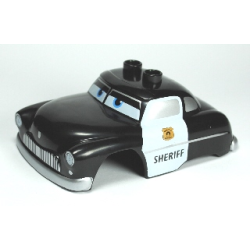 Duplo Car Body 2 Top Studs with Cars Sheriff Pattern