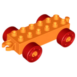 Duplo Car Base 2 x 6 with Open Hitch End and Red Wheels with Fake Bolts - Orange Duplo Car Base 2 x 6 with Open Hitch End and Red Wheels with Fake Bolts - Orange