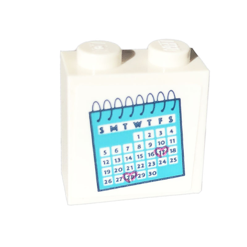 Деталь LEGO 22885pb008 Brick, Modified 1 x 2 x 1 2/3 with Studs on Side with Medium Azure Calendar Pattern (Sticker) - Set 41703