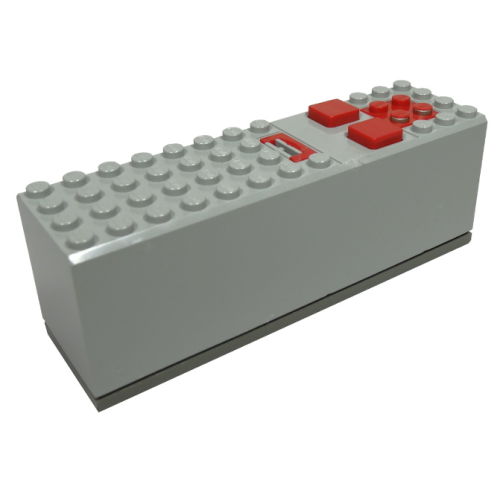 Деталь LEGO 2847c01 Electric 9V Battery Box 4 x 14 x 4 with Red Buttons and Contact Plate with Dark Gray Base (2846 / 2847c00) - Light Gray