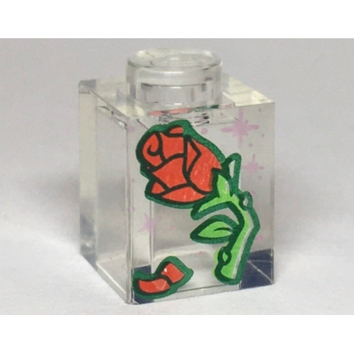 Деталь LEGO 3005pb039 Brick 1 x 1 with Red Rose and Petal, Green Stem and Metallic Pink Stars Pattern