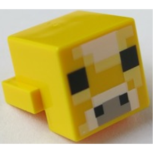 Деталь LEGO 19727pb006 Creature Head Pixelated with Light Bluish Gray, White, Bright Light Yellow and Black Face Pattern (Minecraft Moobloom)
