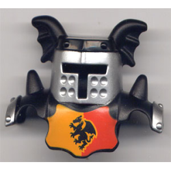 Duplo Wear Head Armor with Silver Face Shield and Black Top and Red and Yellow Breastplate and Dragon Pattern Duplo Wear Head Armor with Silver Face Shield and Black Top and Red and Yellow Breastplate and Dragon Pattern