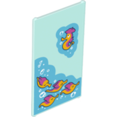Деталь LEGO 57895pb047 Glass for Window 1 x 4 x 6 with 5 Seahorses, Water and Air Bubbles Pattern