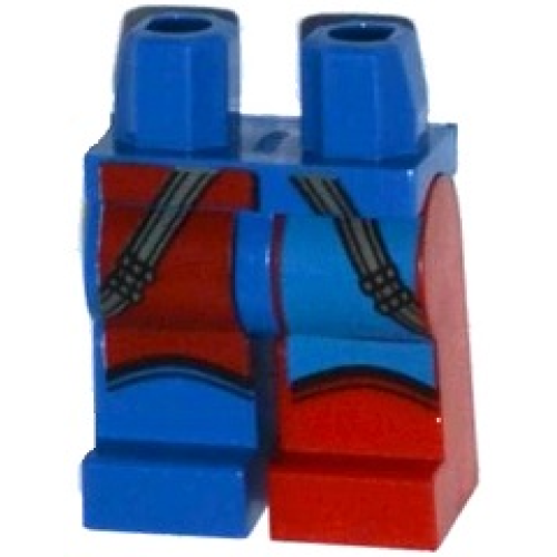 Деталь LEGO 970d29pb01 Hips and 1 Red Left Leg, 1 Blue Right Leg with Blue and Red Quarters and Dark Bluish Gray Straps Pattern