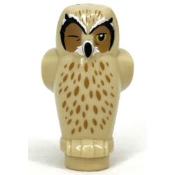 Owl, Angular Features with Black Beak, Yellow Eyes with One Closed, and Medium Nougat Chest Feathers and Forehead Spots Pattern Owl, Angular Features with Black Beak, Yellow Eyes with One Closed, and Medium Nougat Chest Feathers and Forehead Spots Pattern