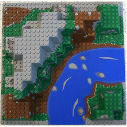 Baseplate, Raised 32 x 32 Canyon with Blue River with Rocks, Brown and Green Mountain Pattern Baseplate, Raised 32 x 32 Canyon with Blue River with Rocks, Brown and Green Mountain Pattern