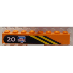 Brick 2 x 8 with Diagonal Yellow Stripes, White '20' and Arctic Logo on Black Background Pattern Model Right Side (Sticker) - Set 6520