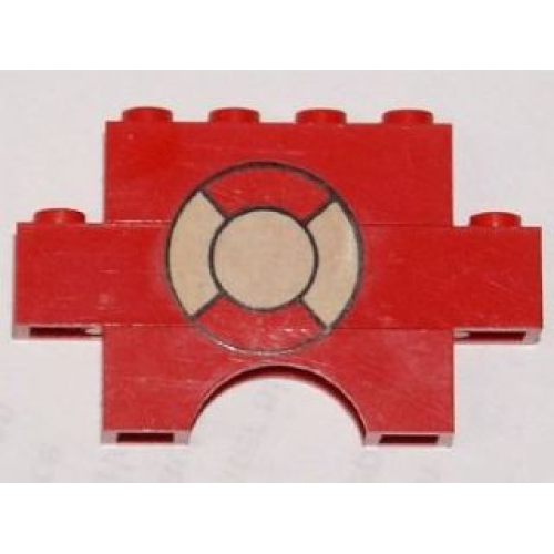 Деталь LEGO BA039pb01 Stickered Assembly 6 x 1 x 3 with Life Preserver Pattern (Sticker) - Sets 369 / 575-2 - 1 Brick 1 x 4, 1 Brick 1 x 6, 1 Brick Arch 1 x 4