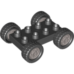 Duplo Car Base 2 x 4 with Black Tires with Tread with Metallic Silver Classic Wheels Pattern (88760 / 88762c02pb02) Duplo Car Base 2 x 4 with Black Tires with Tread with Metallic Silver Classic Wheels Pattern (88760 / 88762c02pb02)