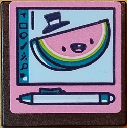 Road Sign 2 x 2 Square with Open O Clip with Screen with Dark Pink, Dark Turquoise and Lime Watermelon Slice with Face, Hat and Light Aqua Stylus Pen Pattern (Sticker) - Set 41711