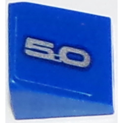 Деталь LEGO 54200pb075L Slope 30 1 x 1 x 2/3 with Silver '5.0' on Blue Background Pattern Model Left Side (Sticker) - Set 75871