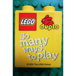 Duplo, Brick 1 x 2 x 2 with LEGO Duplo 'so many ways to play' Pattern - Yellow Duplo, Brick 1 x 2 x 2 with LEGO Duplo 'so many ways to play' Pattern - Yellow