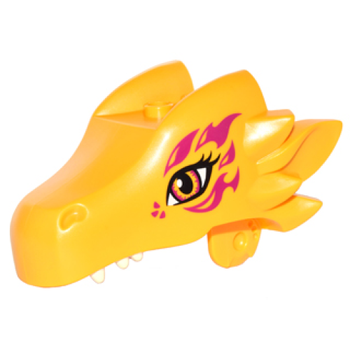 Деталь LEGO 24196pb03 Dragon Head (Elves) Jaw Upper with Orange Eyes and Magenta Swirls Pattern (Zonya)