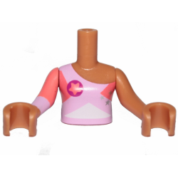 Torso Mini Doll Girl Bright Pink Top, Triangles and Stars Pattern, Medium Nougat Arms with Hands with Bright Pink and Coral Right Sleeve