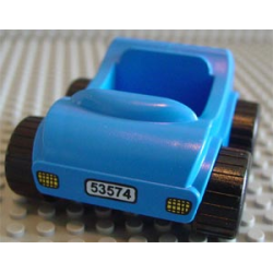 Duplo Car with Molded Pearl Light Gray Wheels and Black Treaded Tires with Yellow Headlights, Black '53574' on White License Plate Pattern Duplo Car with Molded Pearl Light Gray Wheels and Black Treaded Tires with Yellow Headlights, Black '53574' on White License Plate Pattern