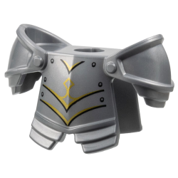 Minifigure Armor Breastplate with Leg Protection and Large Round Shoulder Pads with Gold Trim, Black Panel Lines and Rivets Pattern Minifigure Armor Breastplate with Leg Protection and Large Round Shoulder Pads with Gold Trim, Black Panel Lines and Rivets Pattern