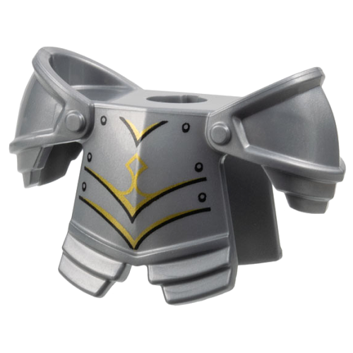 Деталь LEGO 5687pb01 Minifigure Armor Breastplate with Leg Protection and Large Round Shoulder Pads with Gold Trim, Black Panel Lines and Rivets Pattern