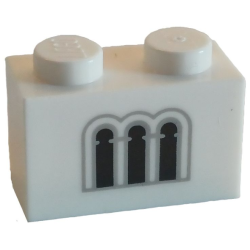 Brick 1 x 2 with 3 Black and Light Bluish Gray Castle Windows Pattern