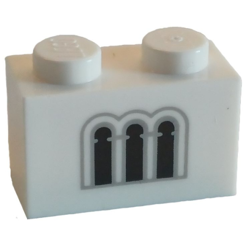 Деталь LEGO 3004pb342 Brick 1 x 2 with 3 Black and Light Bluish Gray Castle Windows Pattern