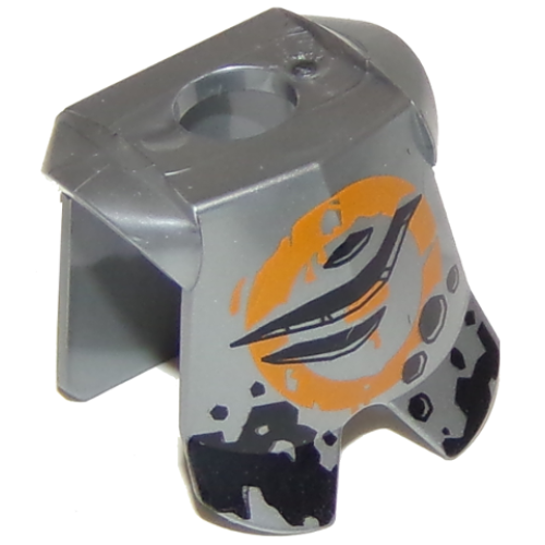 Деталь LEGO 2587pb34 Minifigure Armor Breastplate with Leg Protection with Orange Circle and Black Wear, Pitting, Holes and Claw Marks Pattern