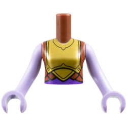 Torso Mini Doll Girl Gold Breastplate Armor, Dark Purple Midriff Pattern, Lavender Arms with Hands