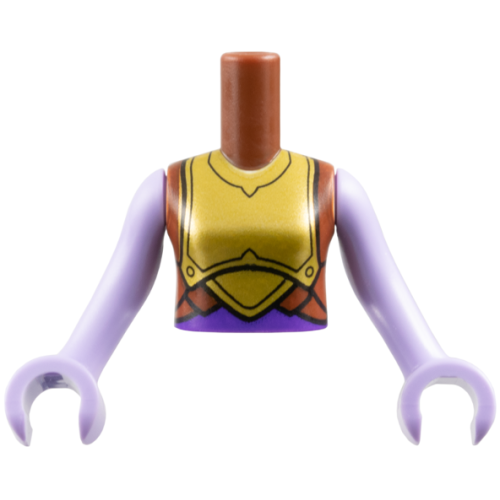 Деталь LEGO FTGpb535c01 Torso Mini Doll Girl Gold Breastplate Armor, Dark Purple Midriff Pattern, Lavender Arms with Hands